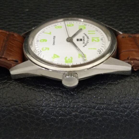 Vintage 1974 Favre Leuba Manual Mens Silver Watch W/Leather Strap - Picture 5 of 9